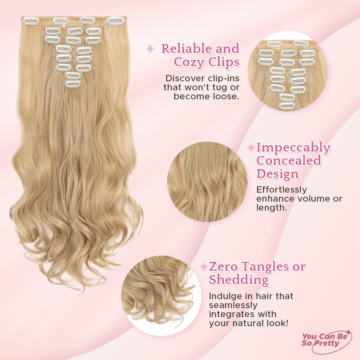 SEGO Pro Clip in Hair Extensions 8 Pcs 18 Clips Full Head Synthetic Fiber Hair Pieces for Women Curly 17 Inch (Natural Blonde & Bleach Blonde) - Image 4