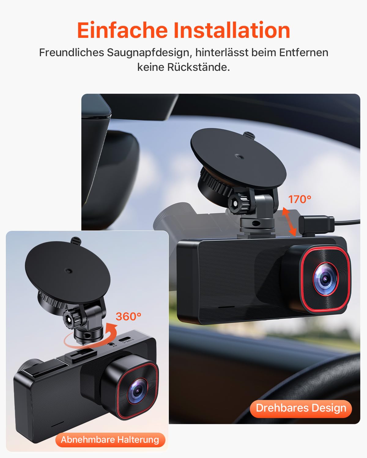 Bestsee 2.5K Dashcam Auto Vorne Hinten und Innen, 2,35" IPS-Bildschirm, 64GB SD-Karte, 24H Parküberwachung, WDR Nachtsicht, G-Sensor, Loop-Aufnahme