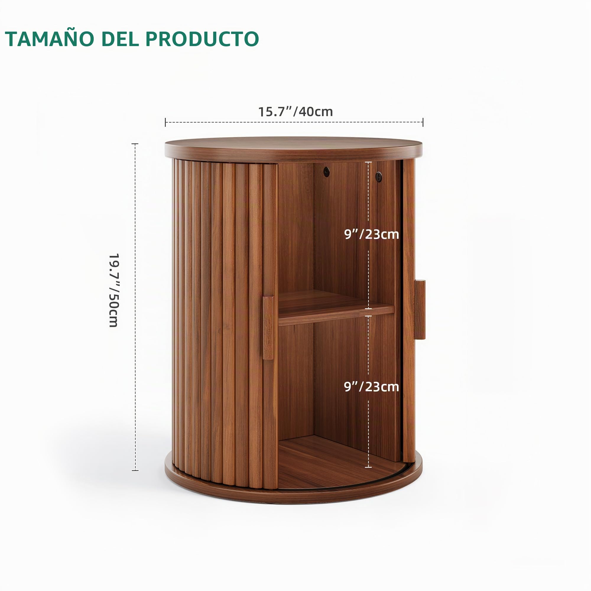 YITAHOME Mesa Redonda con Armario de Puerta corrediza, Mesa Auxiliar con Estante de Almacenamiento de 2 Niveles para Dormitorio, Comedor, Sala de Estar, Oficina en casa o apartamento, Mesa de café