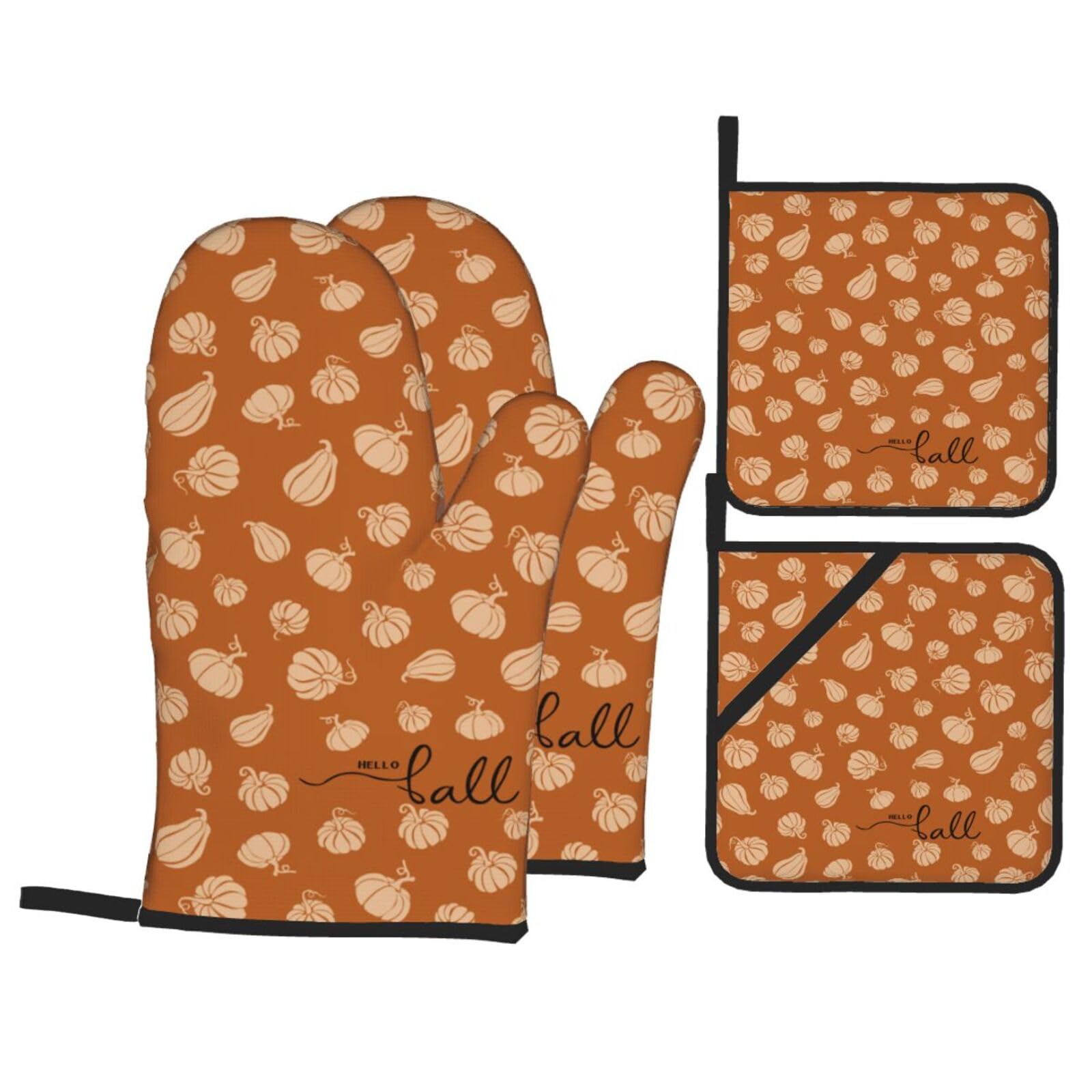 Fall Pumpkin Oven Mitts and Pot Holders Sets 4 Pack