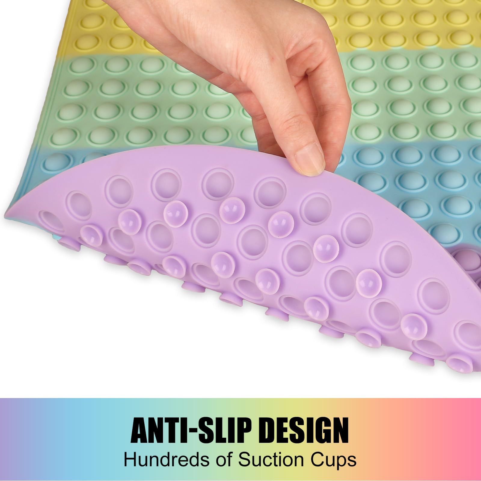 Tappetino Da Bagno Ovale Arcobaleno In Silicone 69x39 Cm - Antiscivolo Con Ventose E Fori Di Drenaggio - 2