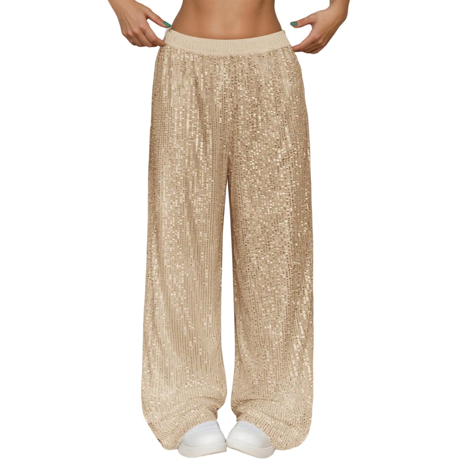 Sparkly Pants for Women Fashion Wide Leg Stretchy Sparkling Sequin Long Trouser Comfortable Pants Party