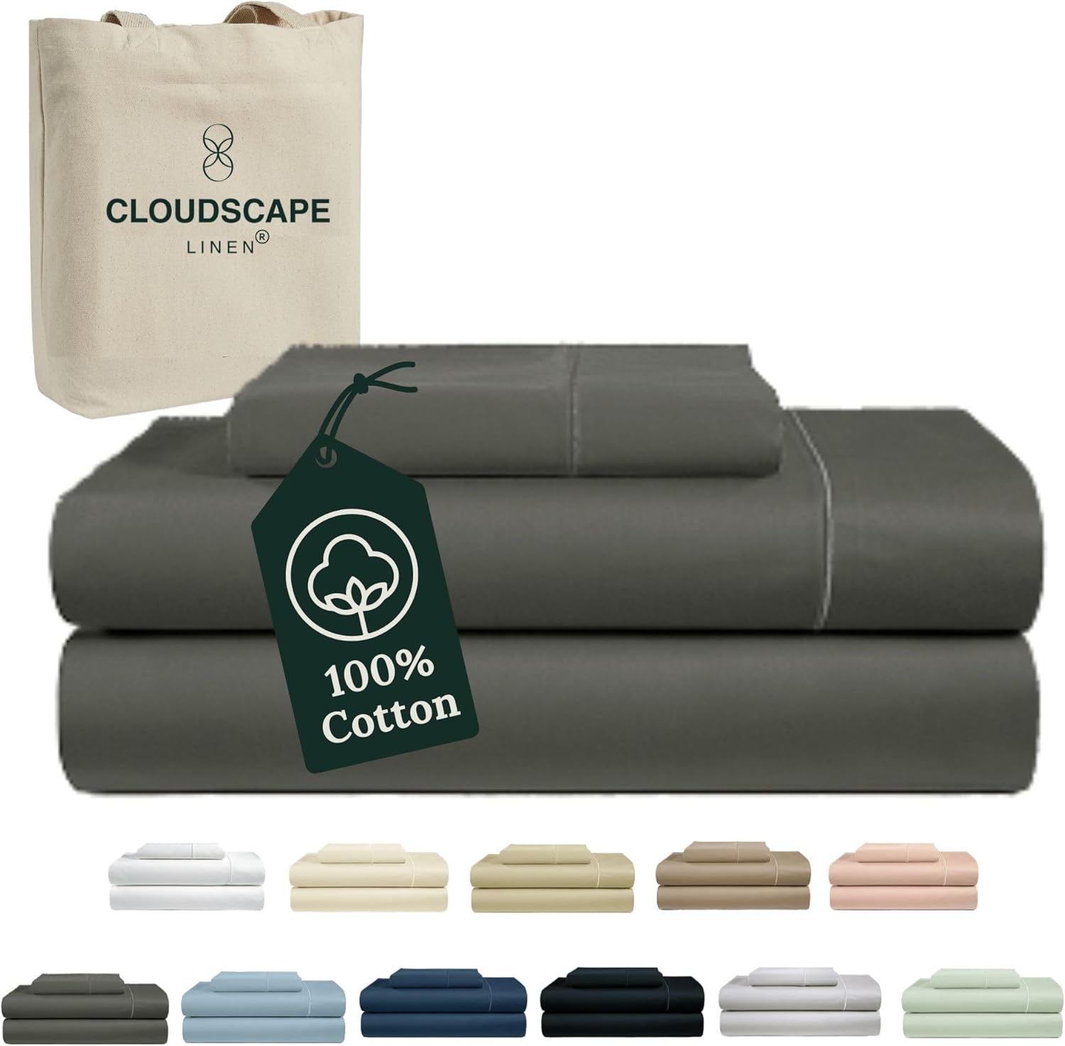 100% Egyptian Cotton Sheets Twin Size, 3 Pieces Luxury Bedding Set, 1000 Thread Count,Hotel Quality, Silky Soft, Breathable and Durable, Deep Pockets up to 15, Charcoal Grey