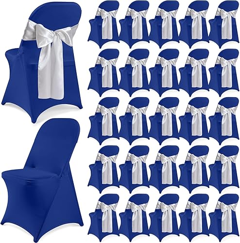 Lounsweer 50 fundas para sillas plegables de elastano elástico y satén para silla, lazos para silla, lazos para silla, lazos con cinta, protector