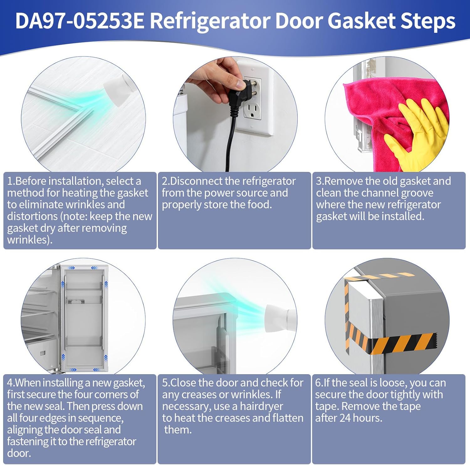 DA97-05253E Refrigerator French Door Gasket Assembly for Samsung Refrigerator Replacement Door Seal, Compatible with PD00048919, 2049744, AP4428928, PS4173210, EAP4173210