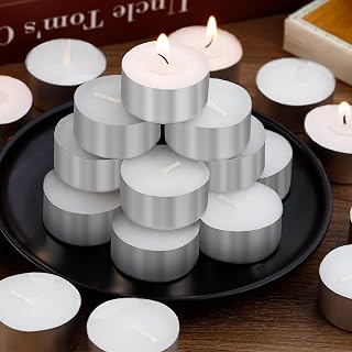 100 Pack Tea Light Candle,Unscented Tealight Candles,6 Hours Long Burning White Tealights,Tea Candles Bulk Burn Evenly,Small Tea Candle for Emergency Dinner Home Weddings