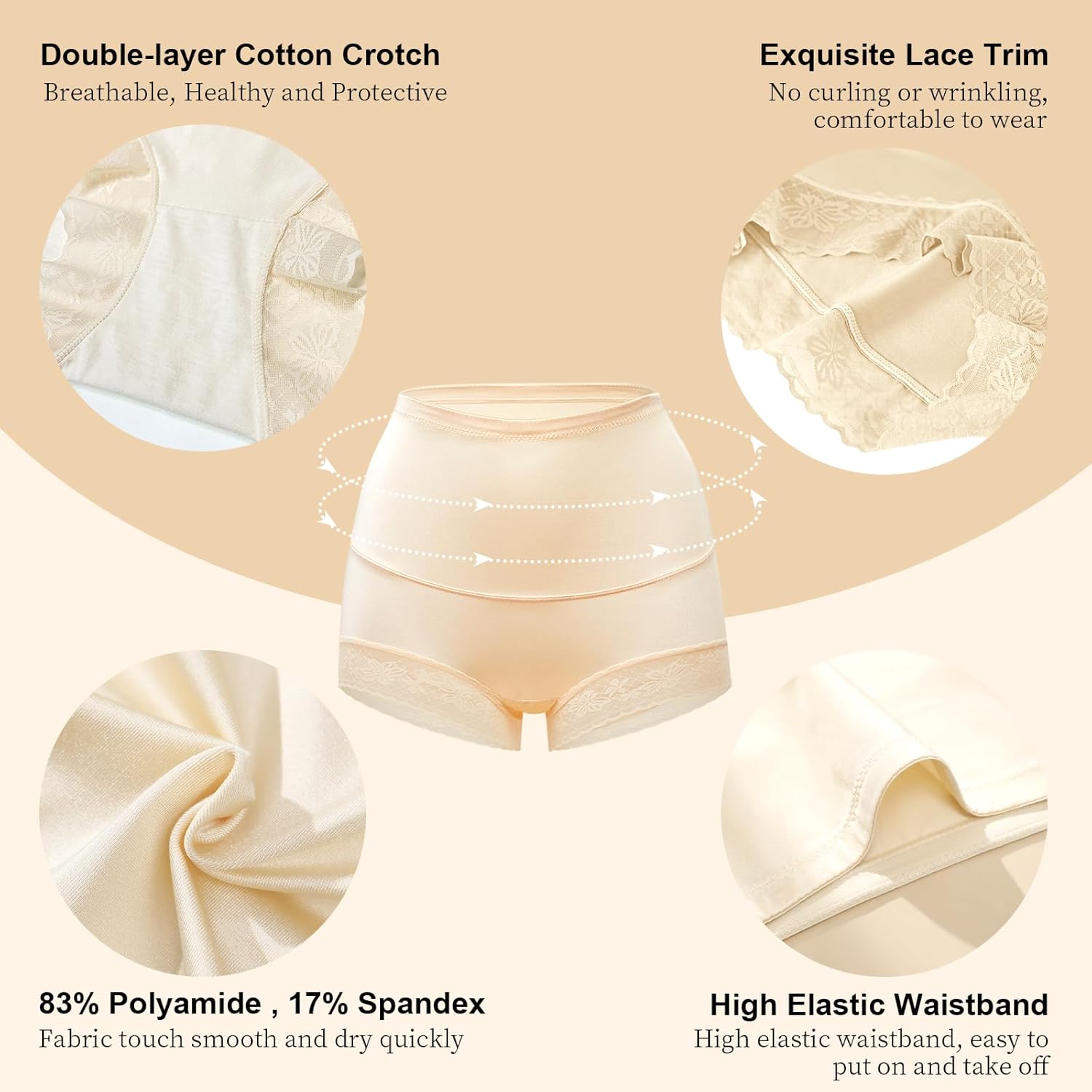 High Waisted Underwear for Women,Silky Soft Full Coverage Panties with Lace Trim Stretch Comfor Ladies Brief Multipack - Image 5