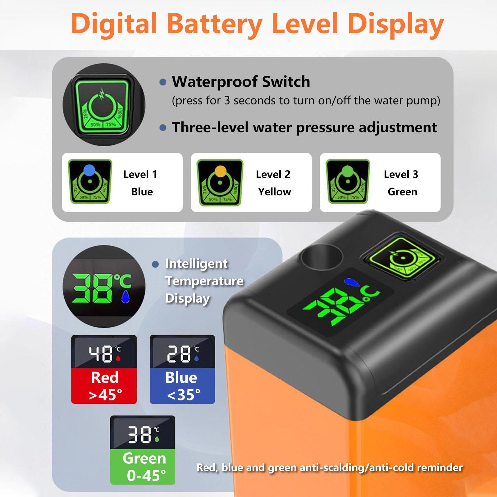 Ducha Camper 7800mAh Recargable, Ducha 12v 180min De Larga Duración Ducha Portátil Camping para Jardín, Camping, Viajes, Lavado de Coches
