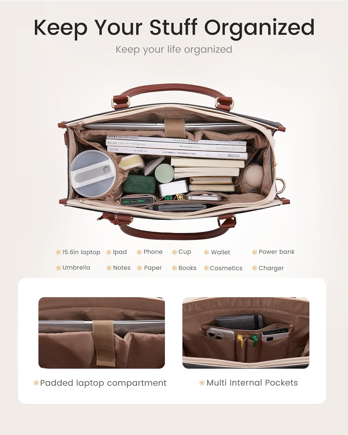 LOVEVOOK Laptop Bag for Women, 2-in-1 Tote Purse with Clutch & Cup Holder, Waterproof Briefcase for Work Travel - Image 4