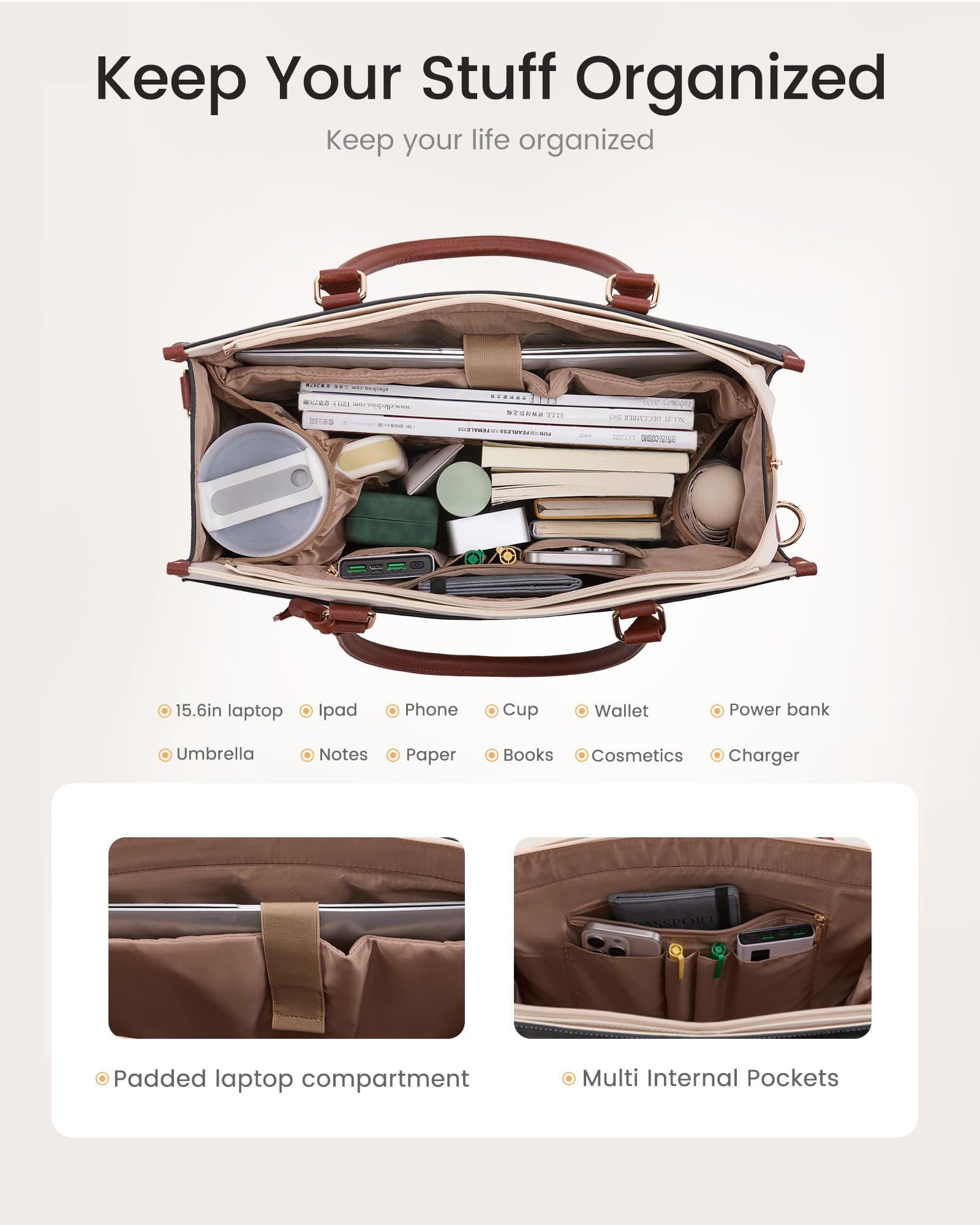 LOVEVOOK Torba na laptopa o przekątnej ekranu 15,6", elegancka damska torba na ramię i torba na ramię, duża torba do pracy, torba nauczycielska i aktówka do biura