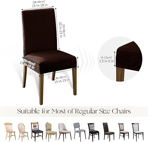 Miniatura 100 de MOSAYT Juego de 6 fundas para sillas de comedor 100% impermeables, súper ajuste elástico jacquard Parson, fundas extraíbles y lavables para sillas