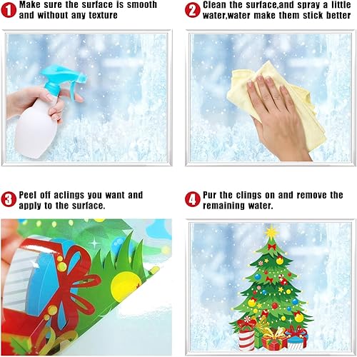 Miniatura 5 de Calcomanías navideñas para ventana, 267 unidades, reutilizables, de doble cara, impresas, autoadhesivas, decoración de ventana, Papá Noel, alce,