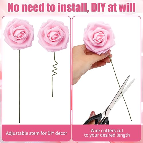 Miniatura 7 de Jspupifip Caja combinada de flores artificiales rosa y rosa intenso, rosas de seda artificial con tallos, arreglo de hortensia y peonía para
