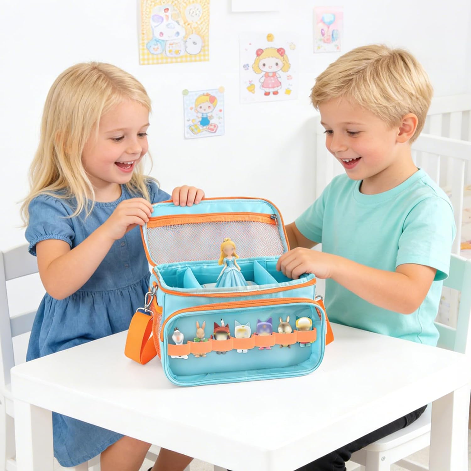 Carrying Case for Tonies Storage, Case for Tonie Box 1/2 Organizer Holder for Tonie Figures, Headphones and Charging Station, Portable Storage Bag with Shoulder Strap and Handle Bar (Blue)