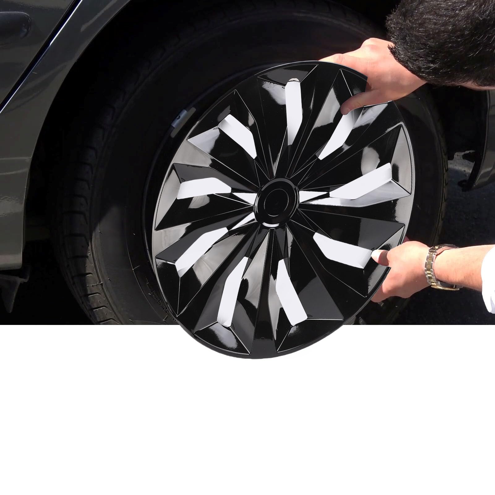 Kołpaki 16-calowe Kołpaki kół Wymiana ABS Snap Fit Uniwersalne do Opon R16 4 szt. Zestaw Pasuje do kół Stalowych Altima 2013-2018 Escape (BLACK)