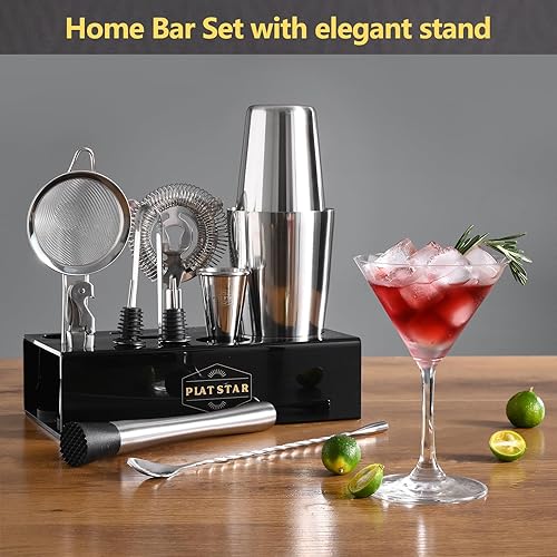 Miniatura 2 de Mixology - Kit de barman | Juego de coctelera para el hogar, kit de coctelera | Herramientas de bar Boston Shaker Set con soporte | Mezcla de