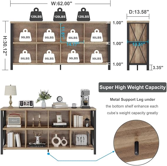 FATORRI 8 Cube Storage Organizer Bookshelf and 6 Cube Storage Organizer (Rustic Oak)