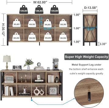FATORRI 8 Cube Storage Organizer Bookshelf and 6 Cube Storage Organizer (Rustic Oak)