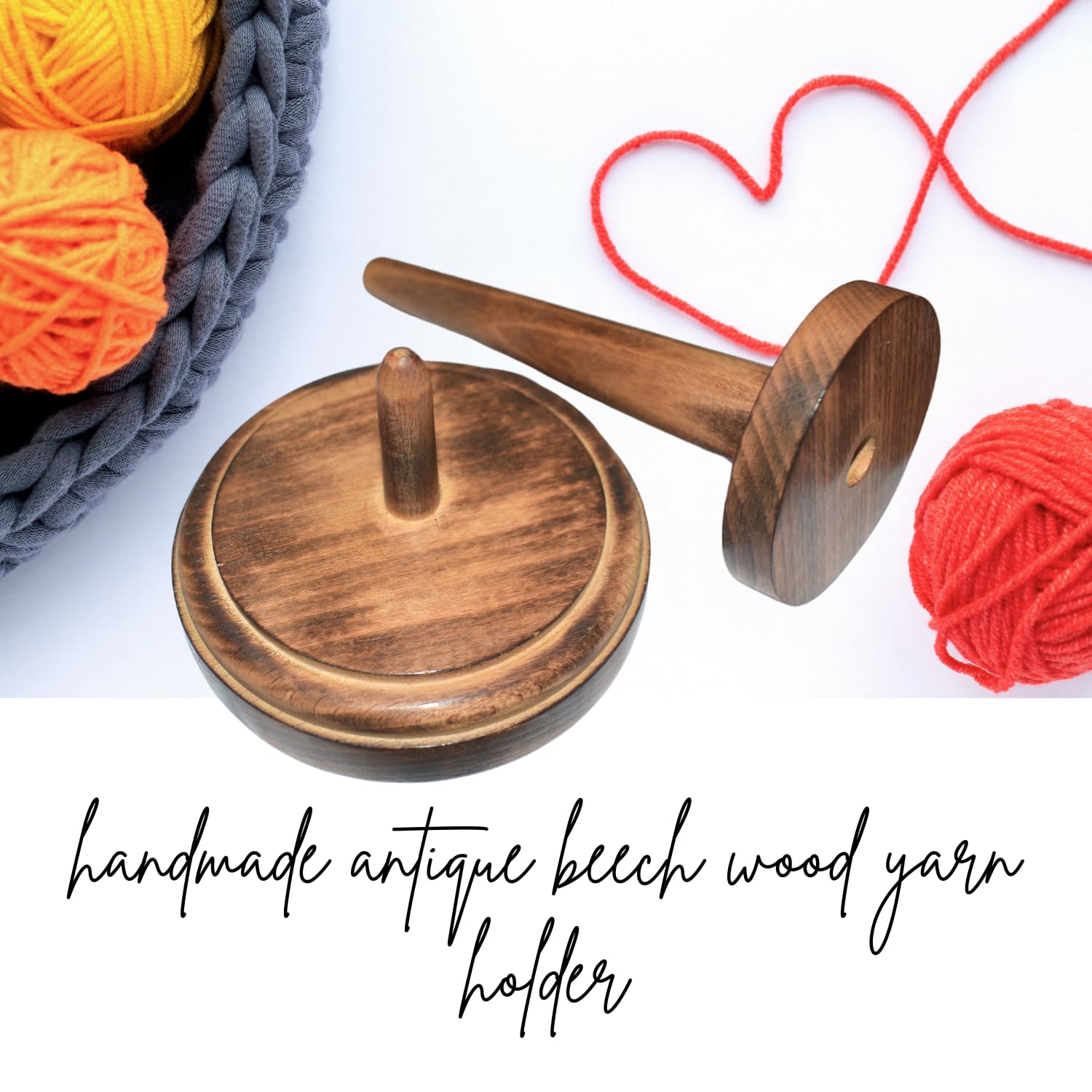 NAAZ Wood Arts® Wood Yarn Holder + Crochet Hook, Wooden Yarn Holder, Wooden Yarn Rolling Holder with Twirling Mechanism (7" H x 4" W) 4