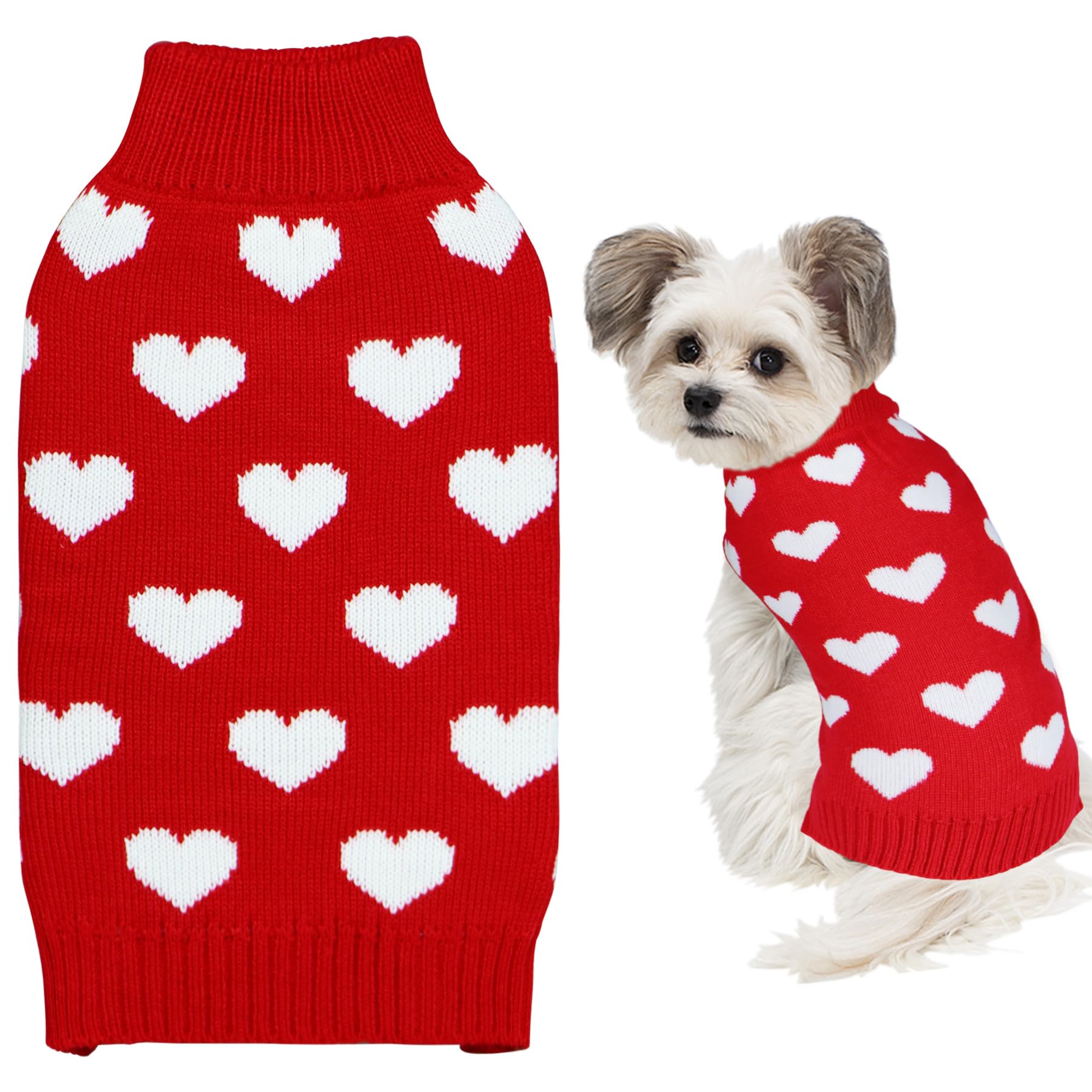 GOYOSWA Valentine Dog Sweater Dog Valentines Clothes Outfit Knitted Dog Heart Sweater for Small Medium Large Dogs Pets (Red, Medium)