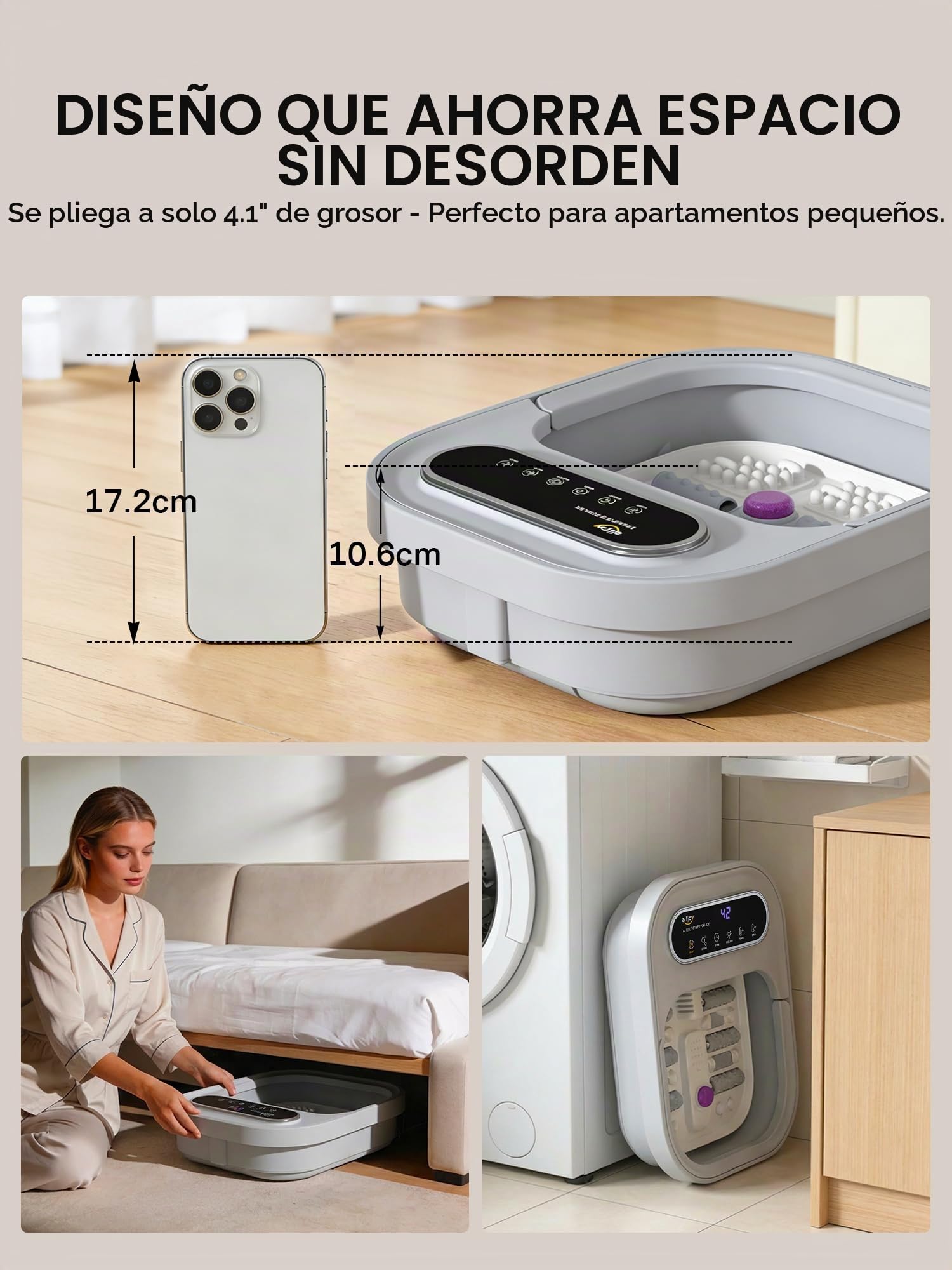 ALLJOY Baño de pies con calefacción burbuja, bañera plegable para pies con 24 niveles de temperatura (35-48 °C), 6 rodillos de masaje, luz roja, masajeador de pies para relajación y bienestar, regalo