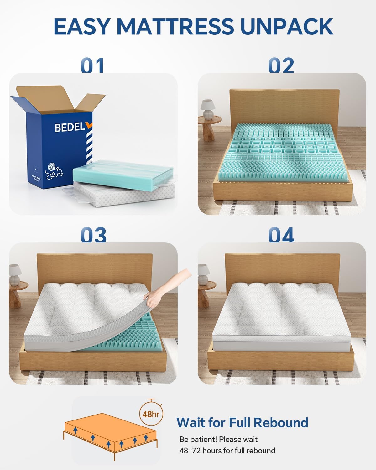 BEDELITE Dual Layer King Size Memory Foam Mattress Topper (White)