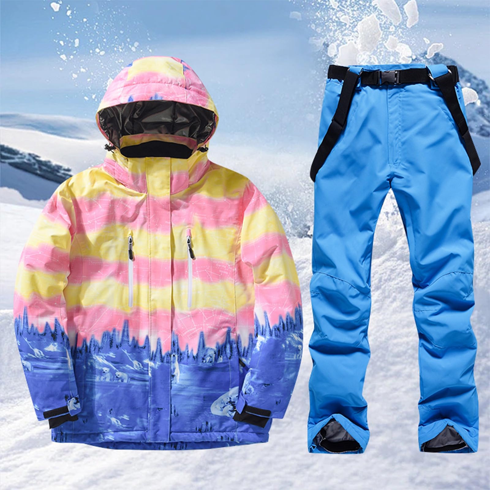 Sunnyuk Tuta Snowboard Uomo Completo da Sci Montagna Tuta Intera Impermeabili Salopette Curvy Termico Elegante Taglie Forti Invernale da Snowboard