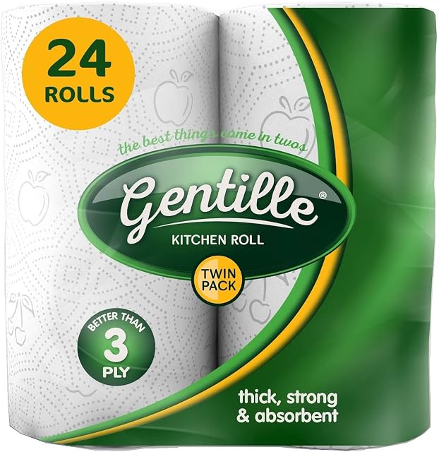Gentille Twin Kitchen Roll | Better Than 3 Ply | Super Thick, Strong, Absorbent | UK Made (24)