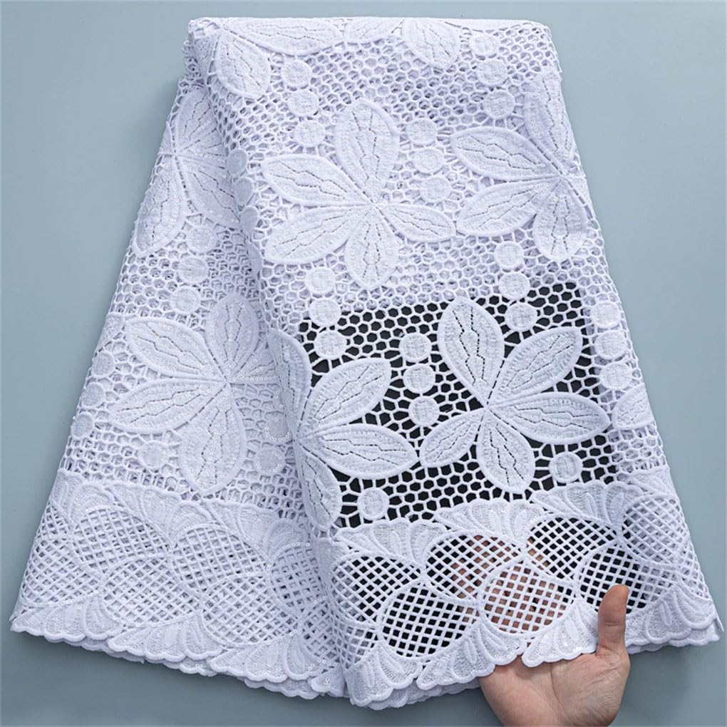 Tessuto Di Pizzo Guipure Bianco Con Materiale Di Pizzo Paillettes Sposa Per Abito Da Sposa Nigeriano