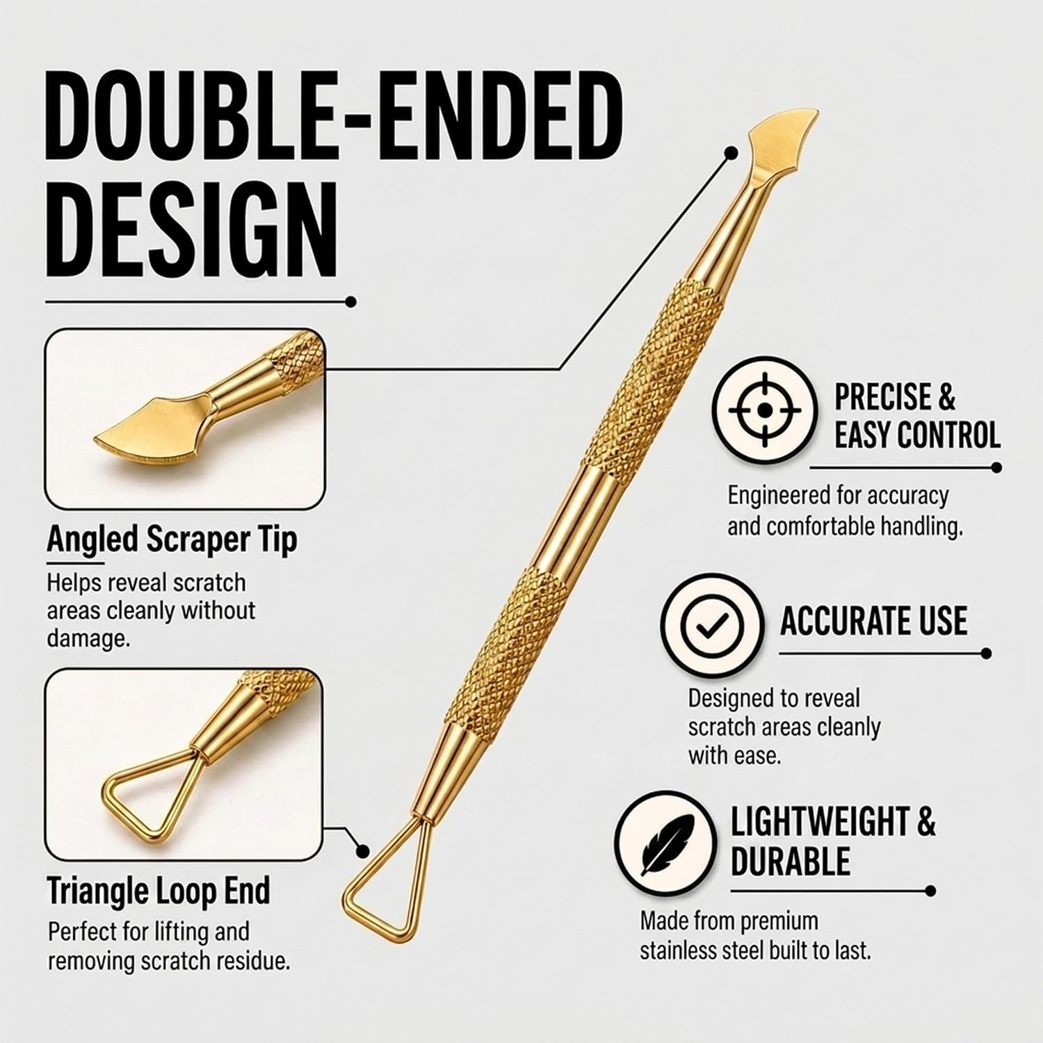 Dual-Ended Lottery Ticket Scratcher Tool, Ergonomic Grip to Prevent Hand Fatigue, Safe Sticker Removal for Party Games and Keyboard Crevice Cleaning, Gold and Silver Heavy Duty Metal, 8pcs, 5.94in