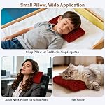 Vocheer Petit oreiller 11" x 7", Mini Oreillers de voyage pour dormir, Oreil minuscule pour cou, poignet, Lumbar, genou, animaux domestiques, machine multifonctionnelle Oreillants lavables pour lit, bureau, Voyage, Camping, 1pc-Red