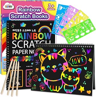 ZMLM 2-Pack Rainbow Scratch Notebooks - Mess-Free Art Crafts Toys for Kids 3-10, Easter Basket Stuffers, Birthday Gifts (Pink)