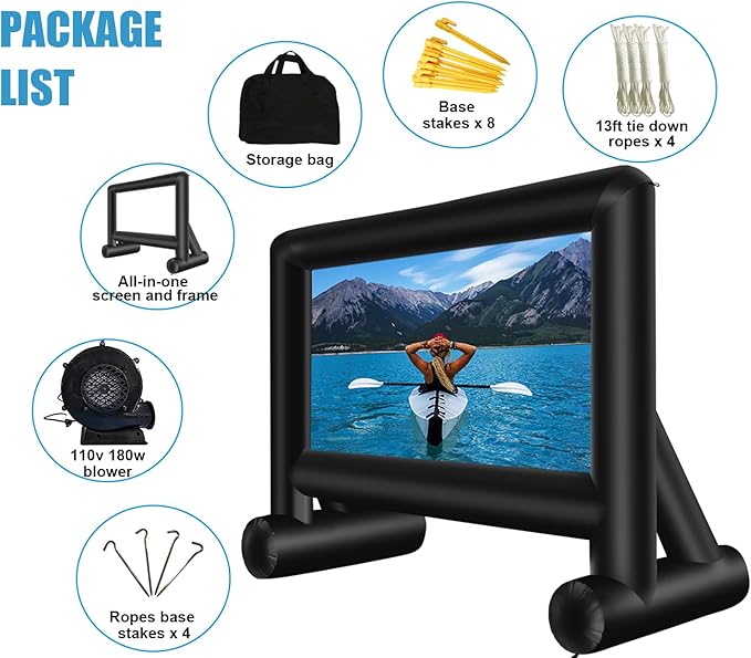Pantalla inflable para proyector 16 pies con soporte y bolsa miniatura 2