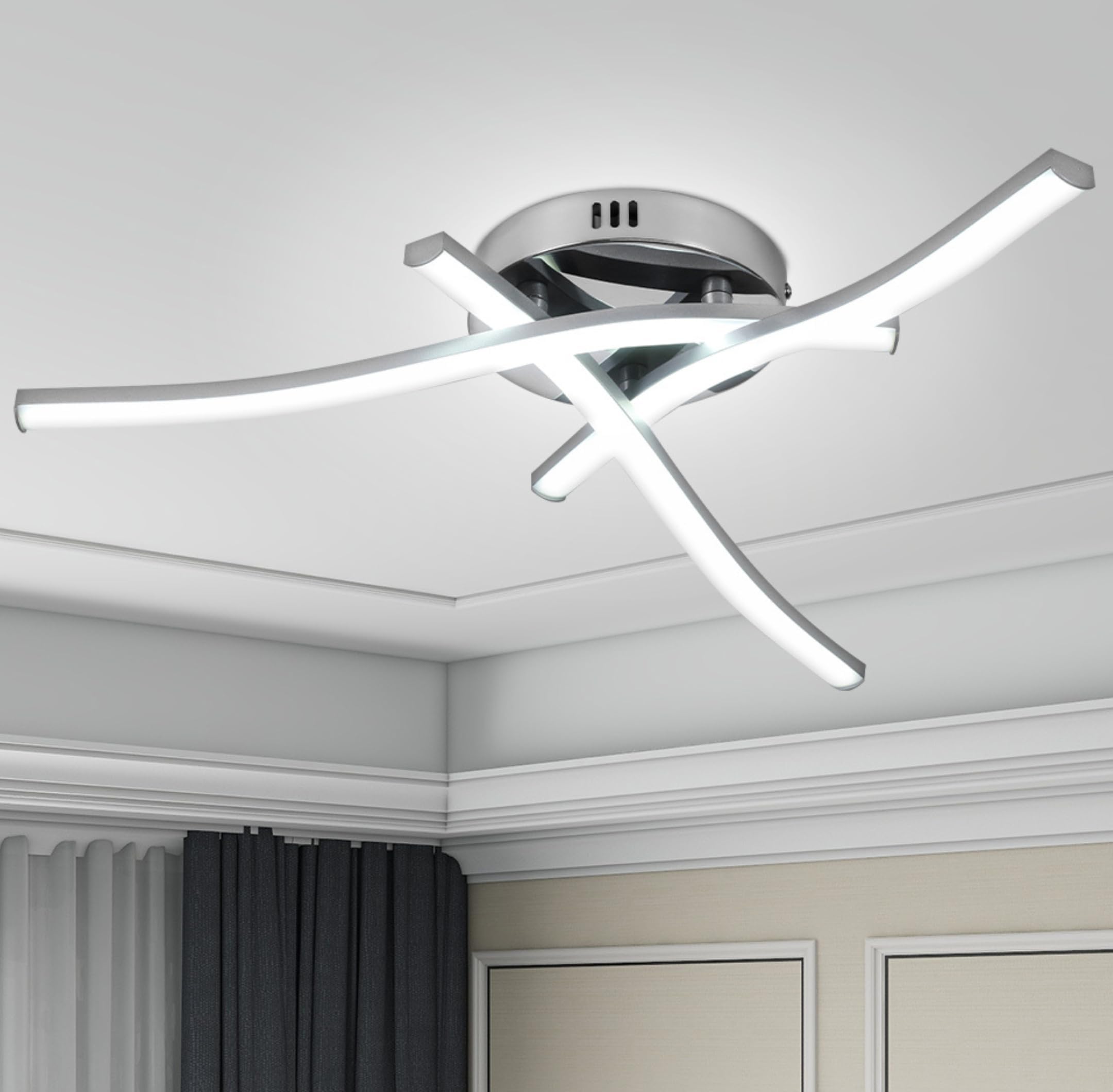 Giggi LED Ceiling Light, 22W Silver Lights, 3 Built-in Boards, 6500K Cool White Lamp for Lights Living Room, Chandeliers Bedroom, Kitchen, Hallway & Office (GG-LI014SL)