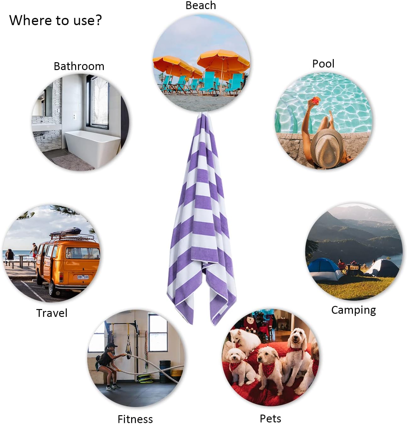 LULUHOME Large Oversized Beach Towel - Big Cotton 36 x 70 Inch Striped Pool Towel, Large Cabana Soft Swimming Towel for Adult Men Women,Purple - Image 7