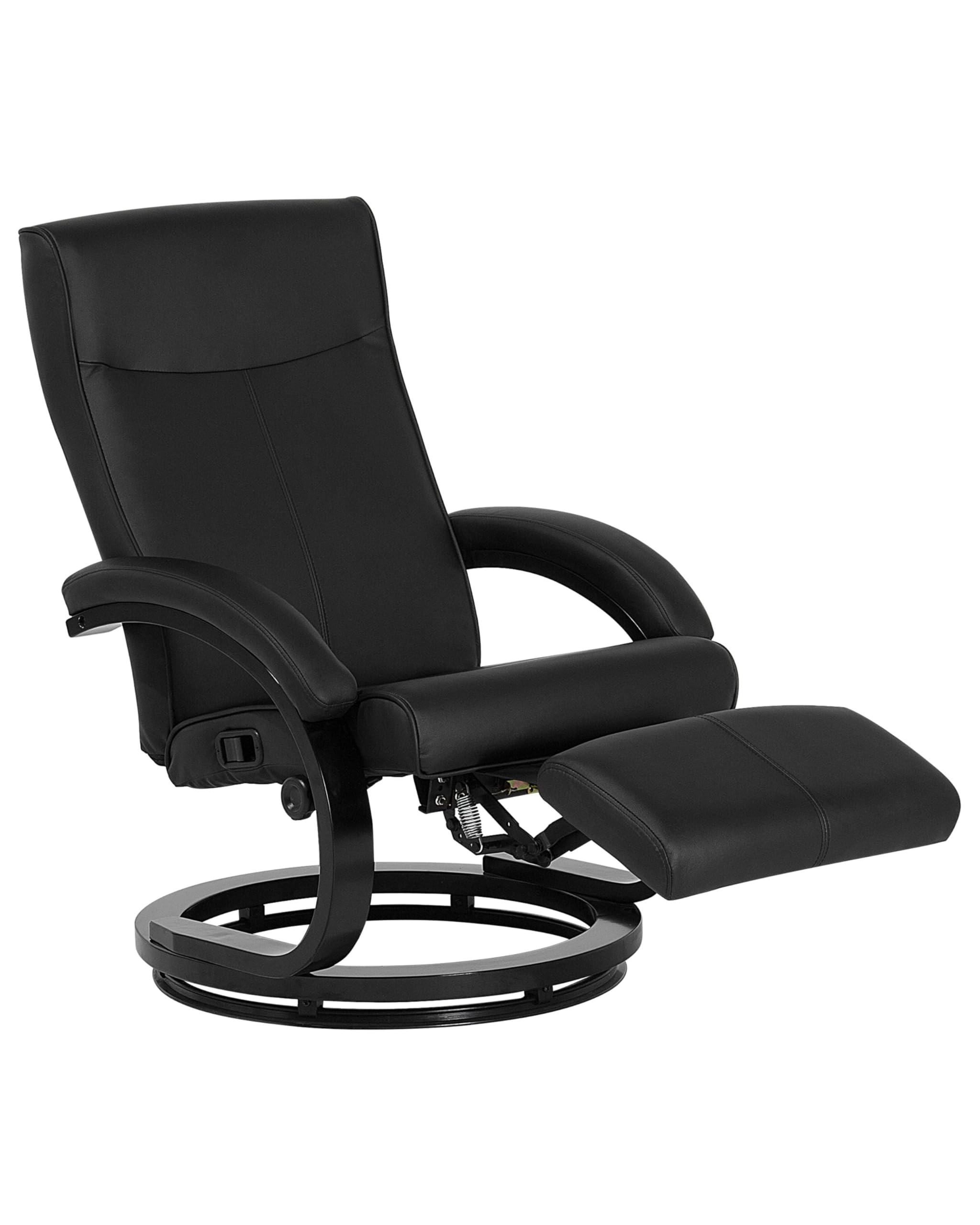 Beliani Fauteuil Inclinable en Cuir PU Noir avec Rembourrage Épais et Repose-Pied pour Salon au Design Moderne et Élégant