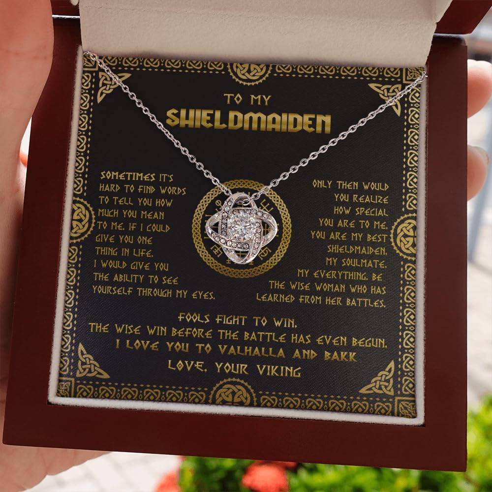 Fa Gifts To My Shieldmaiden Necklace I Love You to Valhalla and Back Viking Jewelry For Women Birthday Wife Girlfriend Anniversary With Message Card
