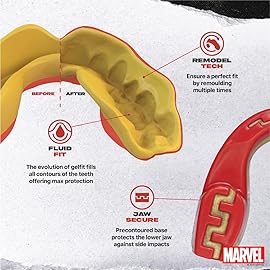 Marvel Iron Man Metallic Sports Mouthguard Dual Layer Premium Protection Junior Gum Shield with Case for Boxing, MMA, Rugby, Martial Arts, Judo and All Contact Sports