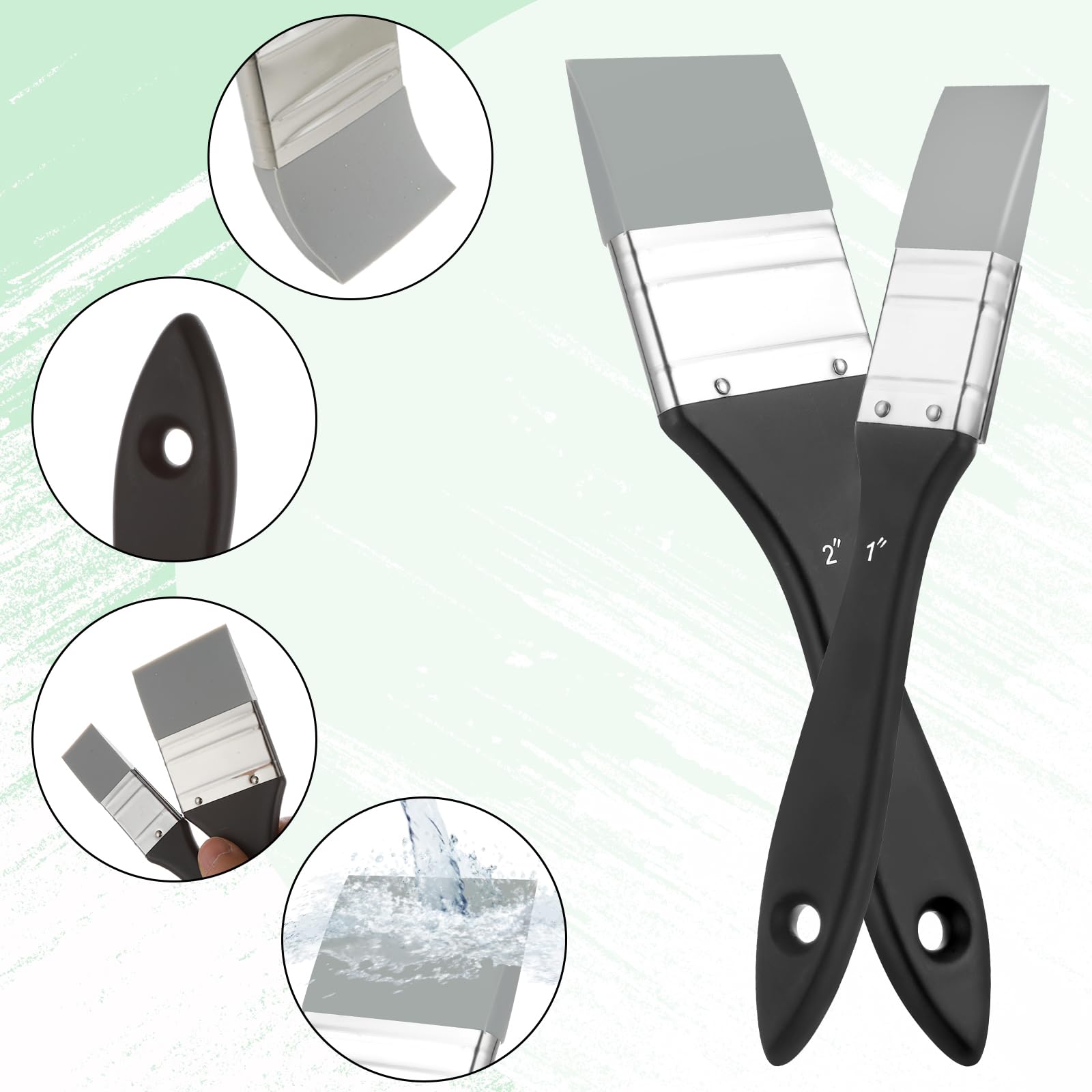 Silikon Pinsel Set – 2-teilig Für Acryl, Öl & Harz (1 Zoll & 2 Zoll, Leicht Zu Reinigen)