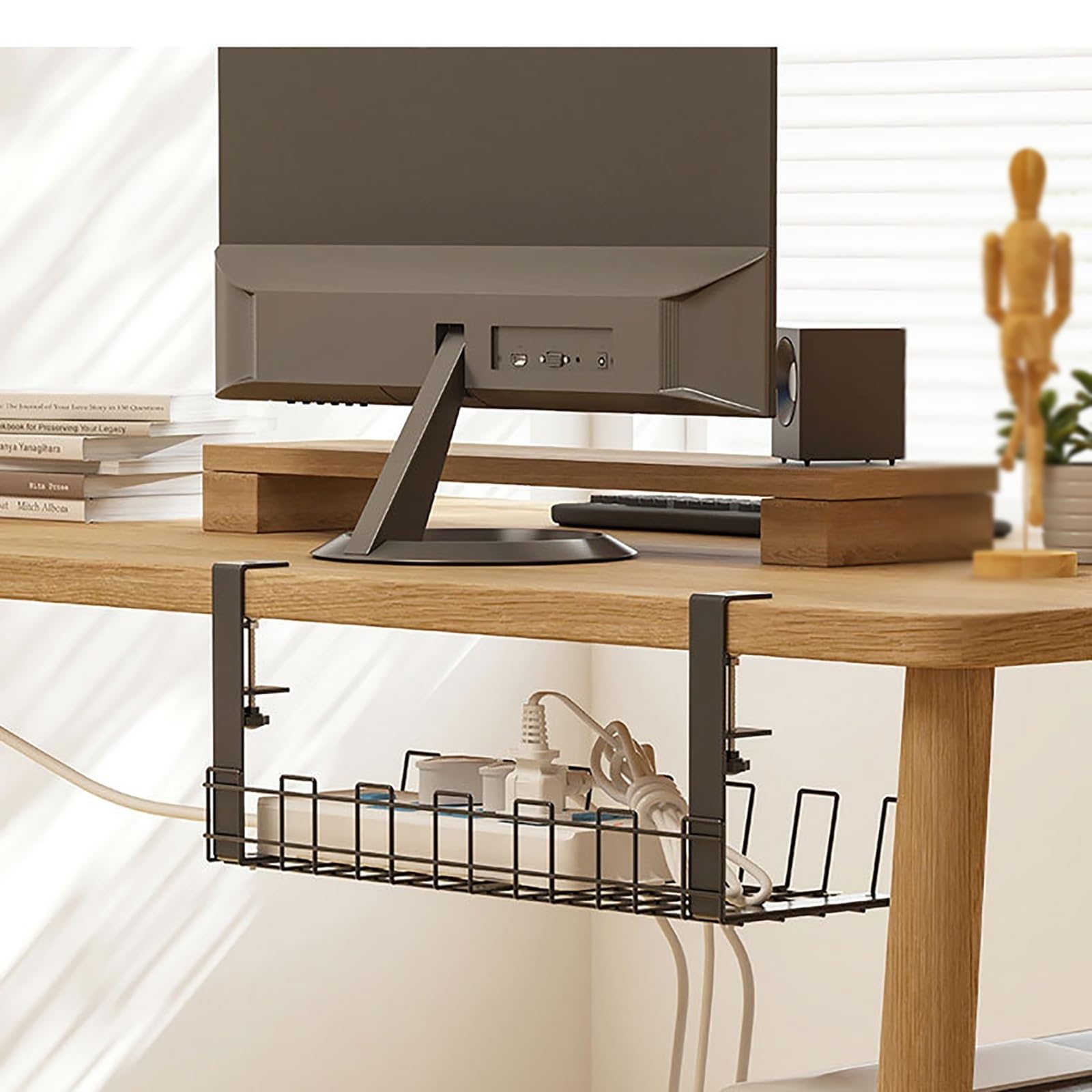 Taca do zarządzania kablami pod biurkiem Organizer na kable Wtyczka druciana pod koszem pod biurkiem Zarządzanie kablami Stojak Przechowywanie pod biurkiem Organizer na kable (kolor: czarny, rozmiar: S)