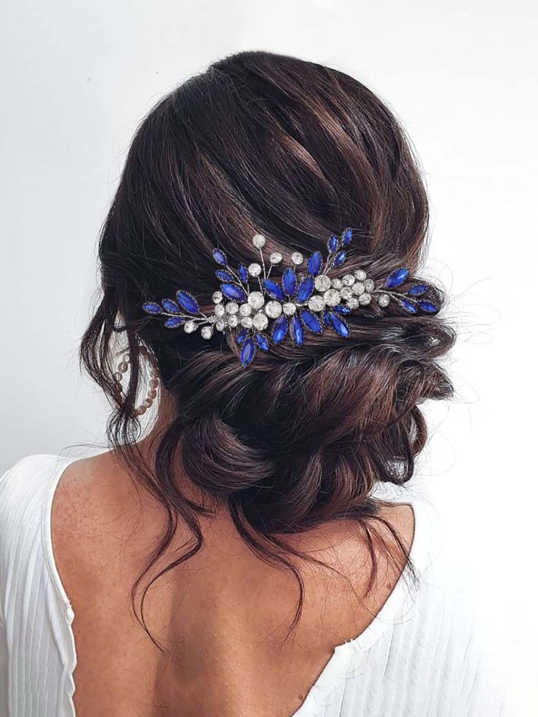 IYOU Peineta de Novia Pieza de Pelo de Flores Azul Accesorios para el Cabello Fiesta de Boda para la Novia y Damas de Honor
