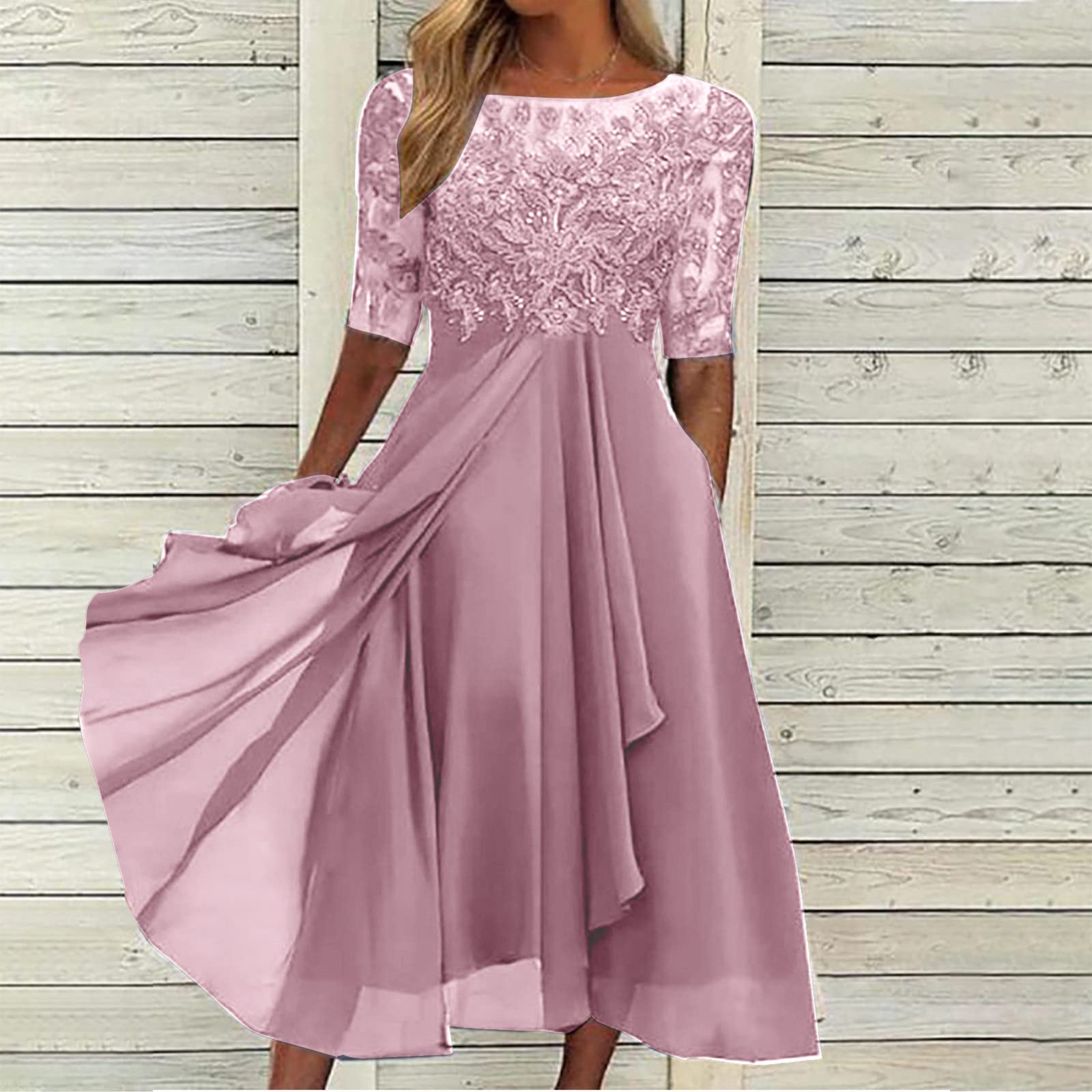 Abendkleider Elegant Für Hochzeit Chiffon Spitze Cocktailkleid Festliche Kleider Halbärmeliges Kleid Damen Chiffonkleid Hochzeitsgast Brautjungfernkleider Ballkleid Prom Dress Partykleid Abendkleid