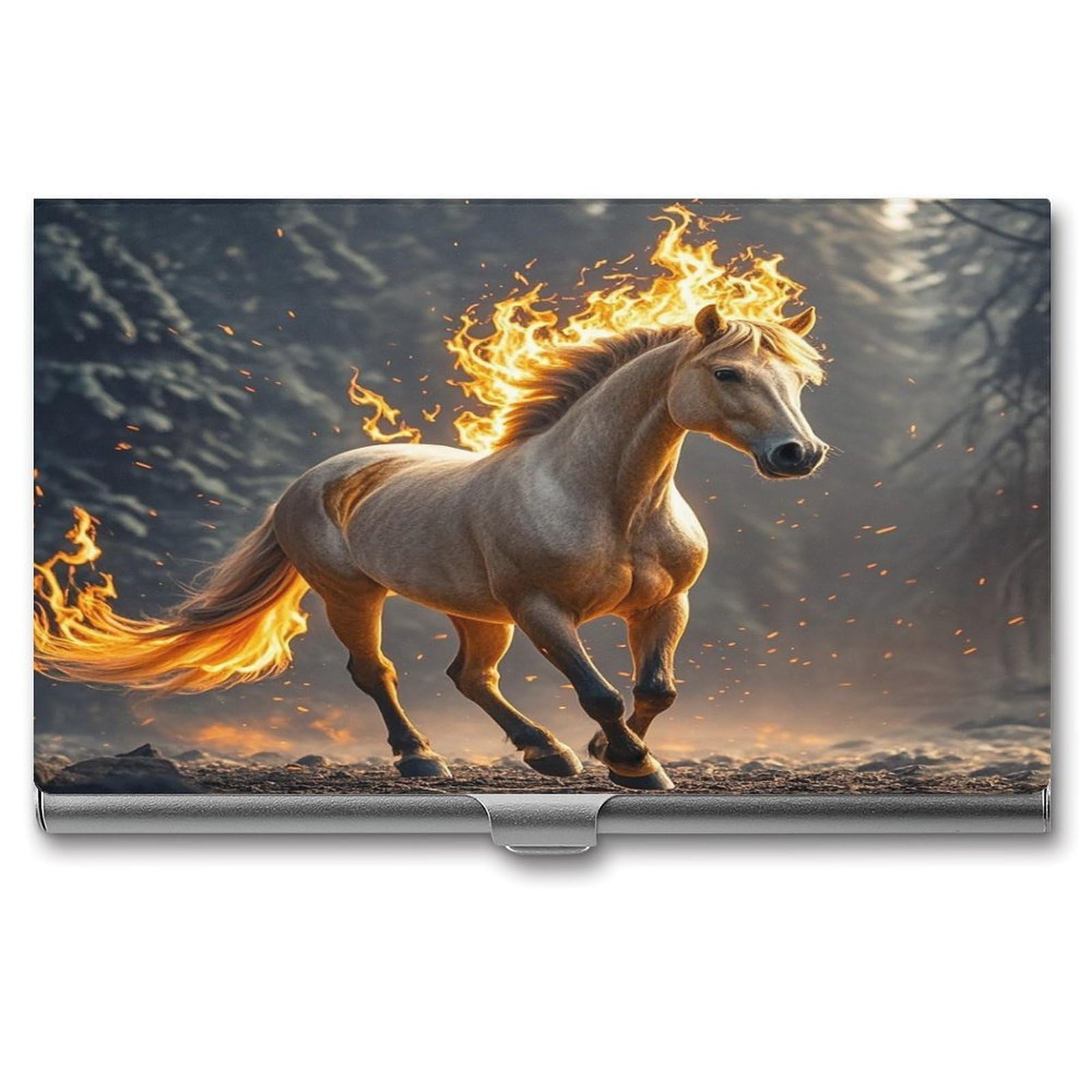 FekiLoot Flame Horse Business Card Holder Aluminum Alloy Business Card Case Convenient to Carry Business Card Dispenser for Men Women
