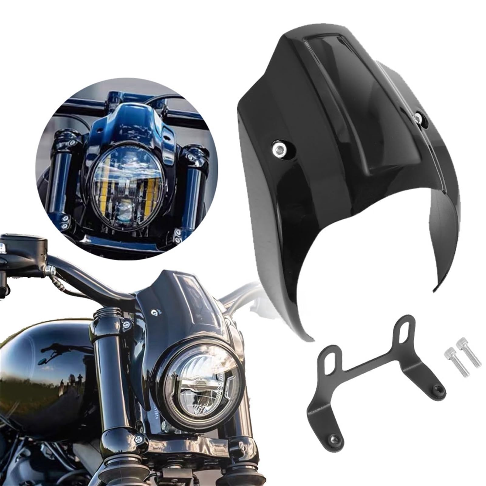 Masque Avant De Moto Noir Brillant, Couvercle Carénage Phare pour Harley Softail Street Bob FXBB FXBR 2018 2019 2020 2021 2022 2023 2024