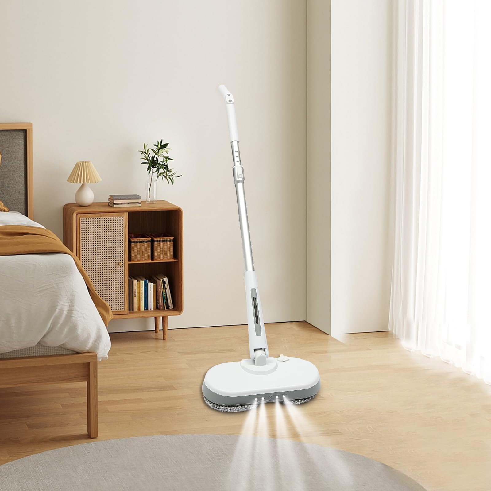 Balai serpillère électrique sans fil autonettoyant 220 V 150 tr/min, pour sols en bois dur, ciment, bambou, composites, vinyle, carrelage, marbre, céramique, 37 x 17 x 120 cm, blanc