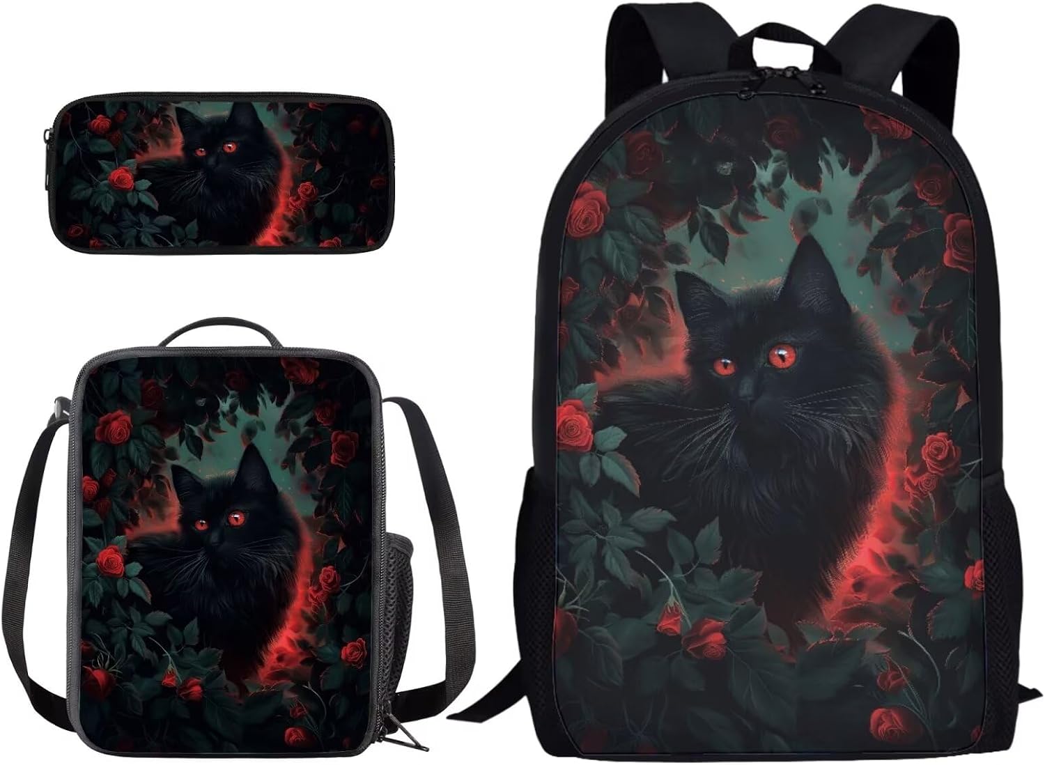 Xoenoiee Chicken Sunflower and Pumpkin Pattern 3 Pcs Kids BookBag+Lunch Box+Pencil Bag for Primary/Middle School Bag Backpack Set for Boys Girls
