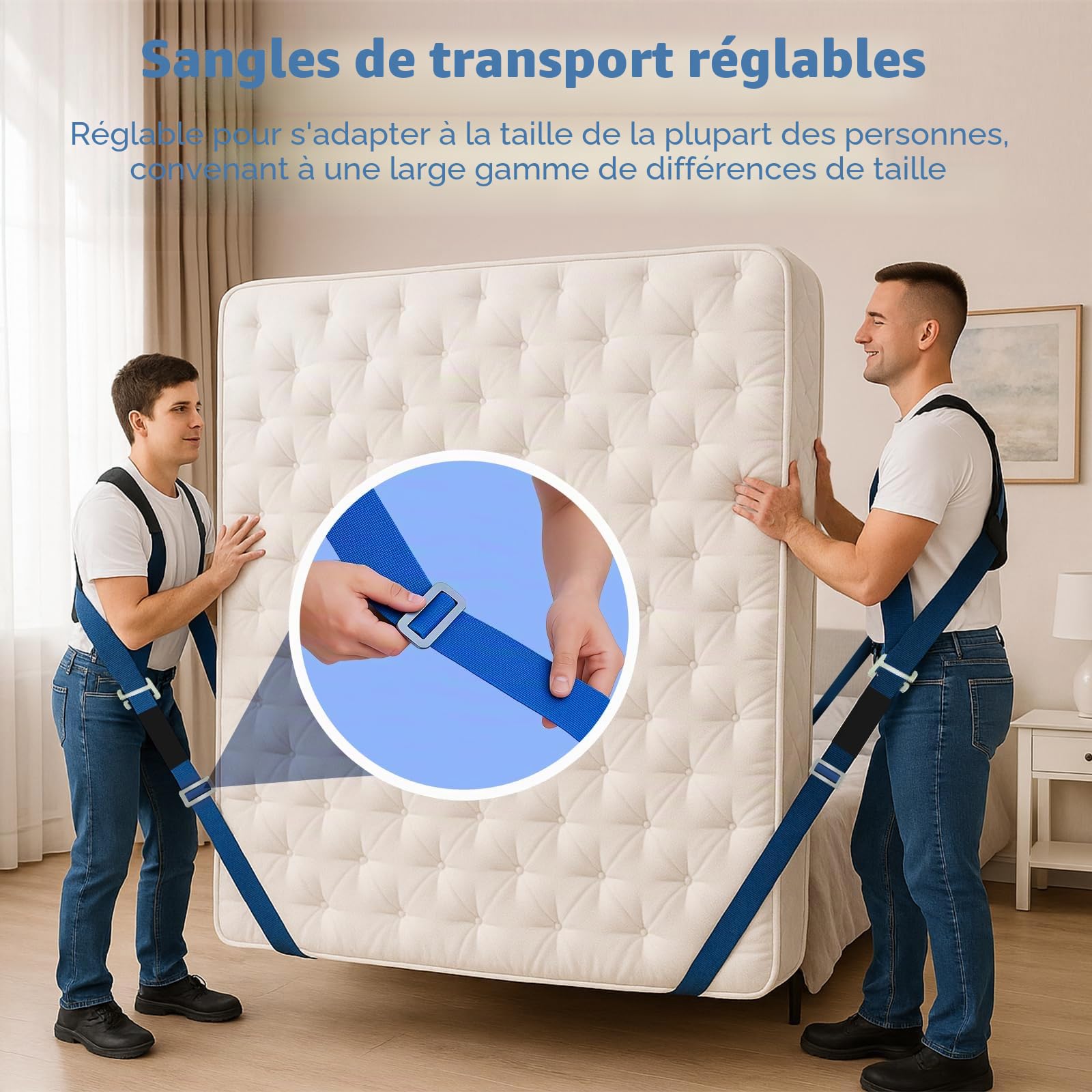 Sangle Déménagement et Levage 2 Personnes: Harnais d'Épaule Soutien Dorsal | Système de Levage Haute Résistance pour Déplacer Appareils Électroménager Meubles Matelas 880lbs, Réglable Polyester 1.6-3.4m
