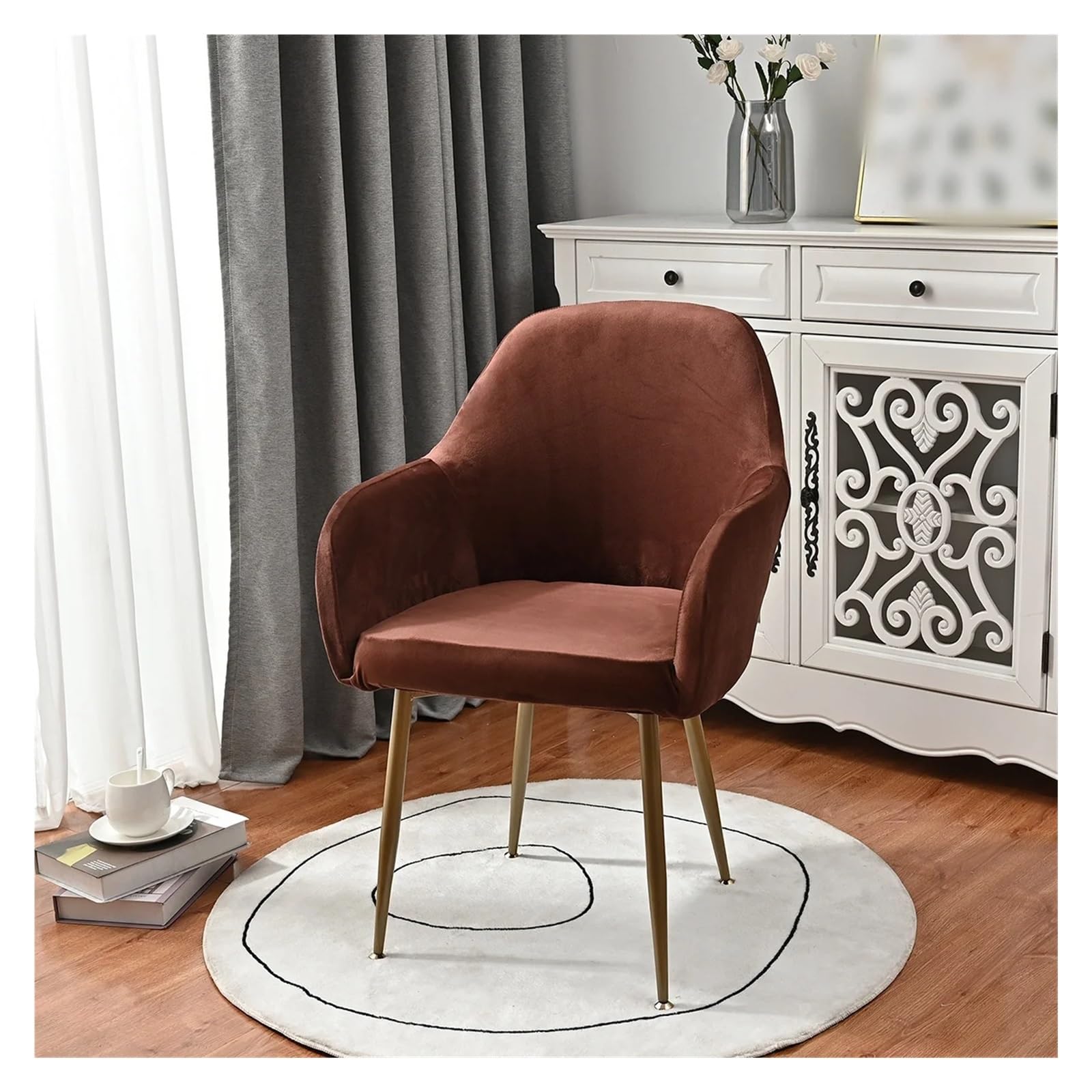 ADRLOPFE Chair Cover High Armchair Cover Elastic Velvet Chair Covers Fabric Washable Dining Slipcovers Office(Color 8)