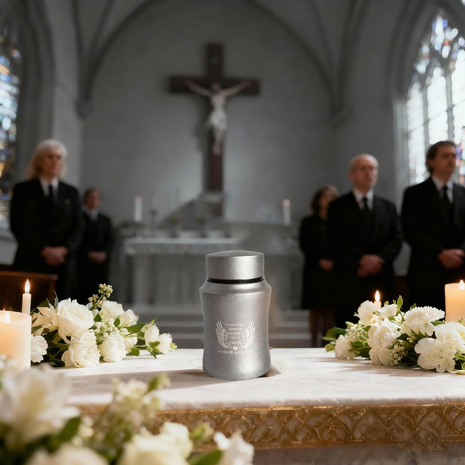 Cremation Urn 4.3 Inches Medium Size Cremation Urns for Ashes Stainless Steel Memorial Ashes Holder, Angel Wings Cremation Decorative Urns (Silver, 4.3 inch)