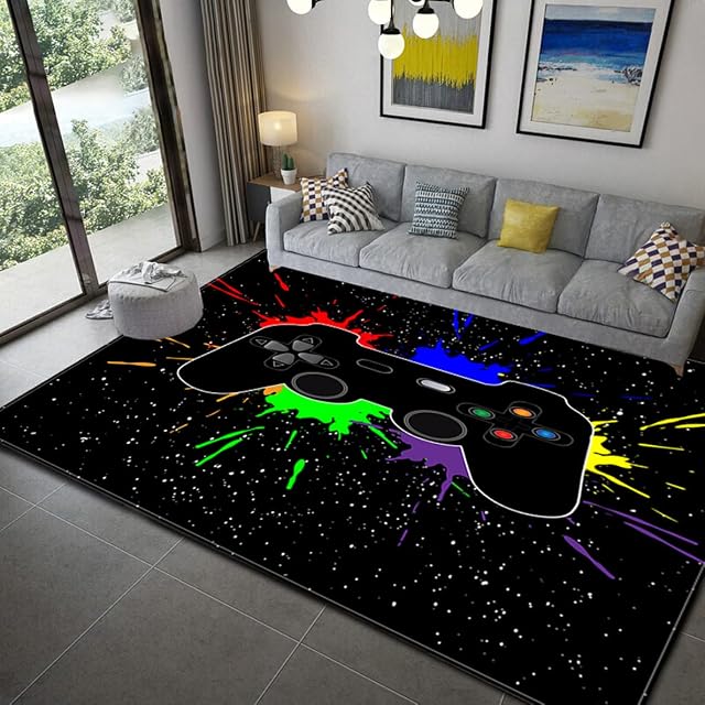 Sticker Superb. Gamer Controller Area Rugs Non-Slip Floor Mat Doormats Home Runner Carpet for Living Room Bedroom Kids Play Crawl Mat Teenage Child Boy Graffiti Game Console Big Rug (Black,80x120 cm)